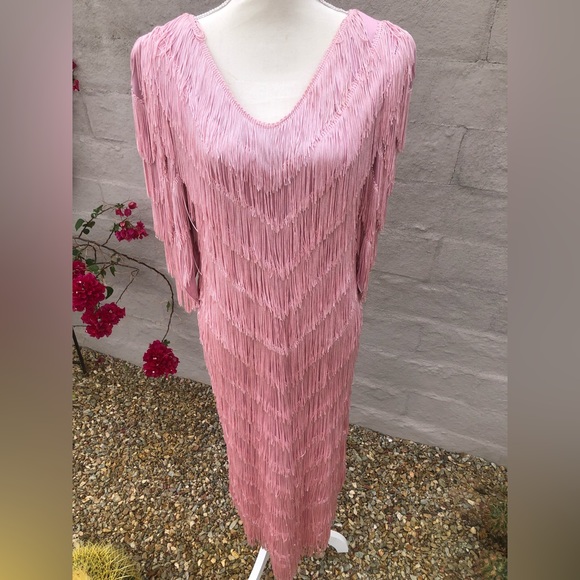 Vintage disco cowgirl Taylor swift like pink midi maxi fringe western dress - Picture 14 of 14